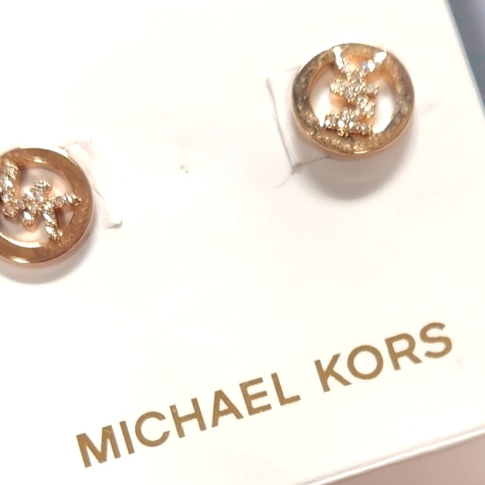 Michael Kors gold tone Crystal pave monogram stud earring